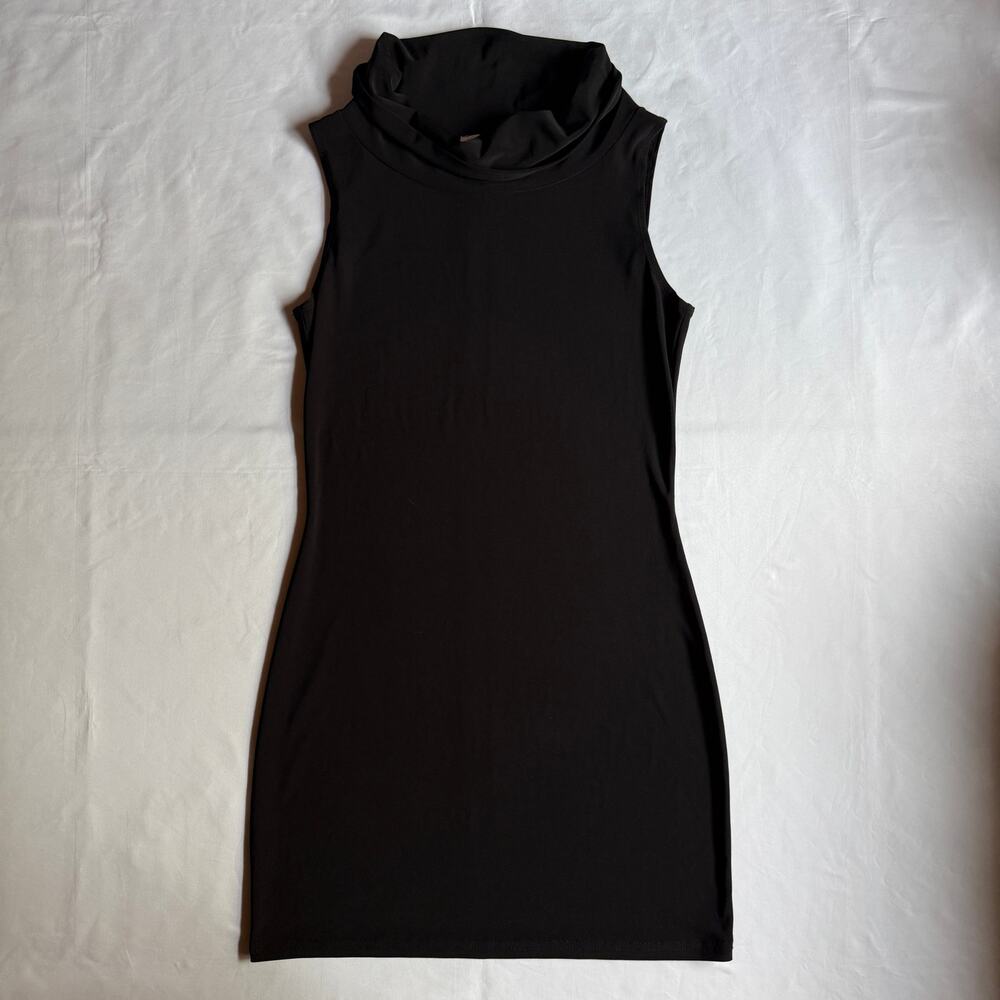 Joseph Ribkoff Black Cowl Neck Mini Fitted Dress Size 4 Cocktail Vintage 90s